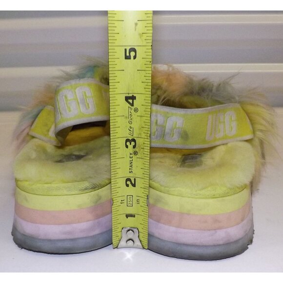 Size 7 UGG Women's Disco Slide Tie Dye Slippers Pastel Fluffy Blue Pink Yellow - Picture 4 of 11